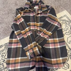 American Eagle Plaid Shacket in Charcoal, Rust & Dusty Rose
